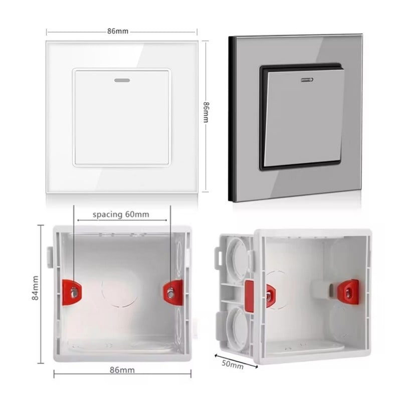 Resigilat Intrerupator Cap Scara Cu Panou Din Sticla Securizata Techstar® TGS 01, 220V, 16A, 86 X 86 Mm, Alb, cu 1 Modul - 2 | YEO
