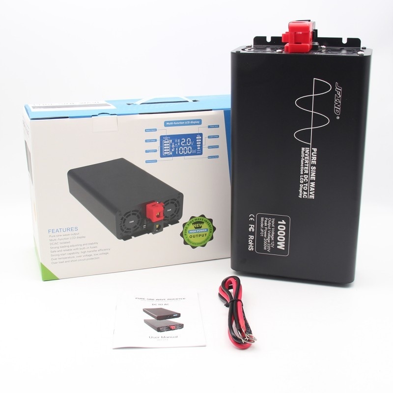 Resigilat Invertor de putere cu undă sinusoidală pură Techstar®, DC 12V la AC 220V, Afișaj LCD, 1000w, Pretabil Rulota, Autorulota, Camper, Barca, Casa independenta, Testat Osciloscop - 3 | YEO