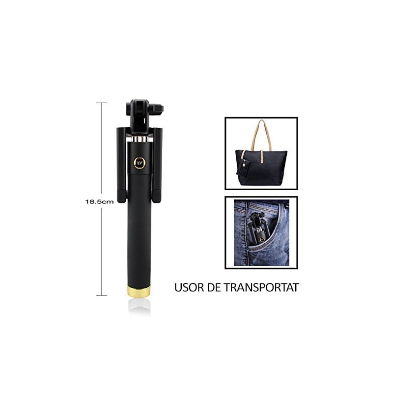 Selfie Stick Cablu Jack 3.5 mm Extensibil 80cm Negru - 3 | YEO