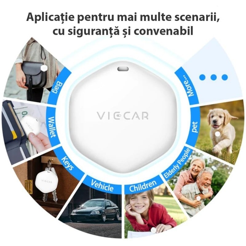 Set Dispozitiv Anti-pierdere Viecar DW01 GPS Tracker, Bluetooth, Smart Tag cu alarma, compatibil cu iOS Find My, localizare in timp real, pentru copii, animale, auto, chei, bagaje, Alb - 3 | YEO