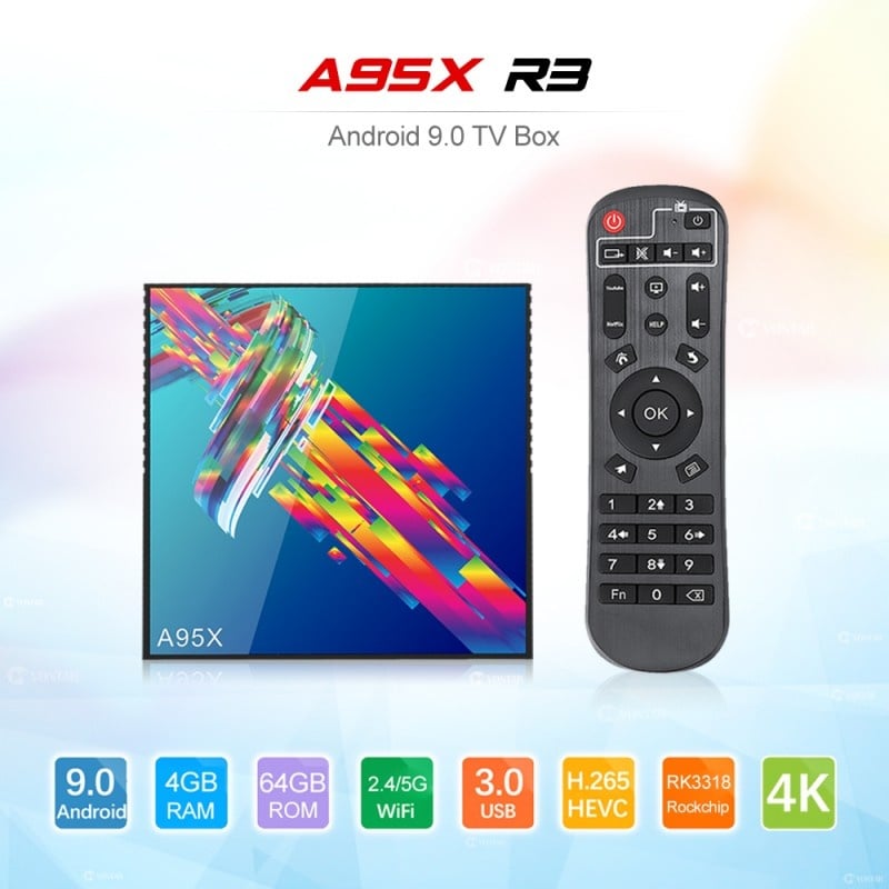 Smart TV Box Mini PC Techstar® A95X R3 , Android 9, 4GB + 64GB ROM, 4K HDR ,WiFi 5GHz, SPDIF, AV, RK3318 - 3 | YEO