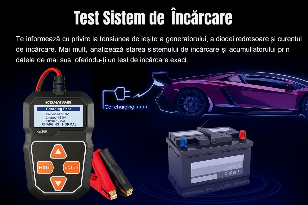 Tester Baterie Alternator Auto KONNWEI KW208, 12V, Test Incarcare, Pornire, Cranking, AGM, GEL, LiFePO4, afisaj LCD - 3 | YEO