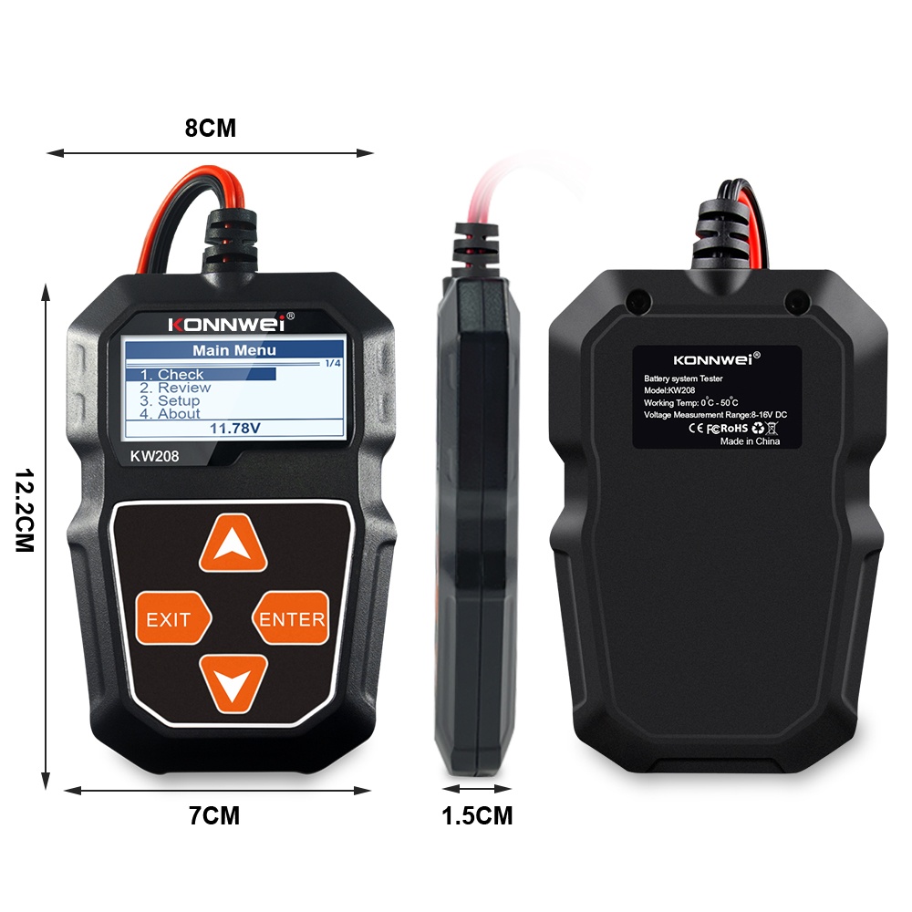 Tester Baterie Alternator Auto KONNWEI KW208, 12V, Test Incarcare, Pornire, Cranking, AGM, GEL, LiFePO4, afisaj LCD - 2 | YEO