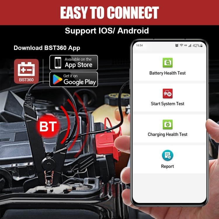 Tester Baterie Auto LAUNCH X431 BST360, 6V si 12V, Bluetooth 5.0, Testare Tensiune, Pornire la Rece, Rezistenta, Stadiu Incarcare, ACID/AGM/EGL/EFB, Compatibil Android si iOS - 1 | YEO