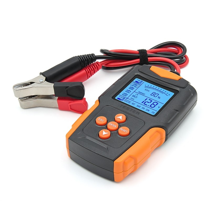 Tester de baterie auto Techstar® FBT-200, 12V/24V, 100-2000 CCA, 3Ah - 200Ah, analizor digital baterie pentru masini, camioane, motociclete, SUV-uri, barci, Negru/Orange - 3 | YEO