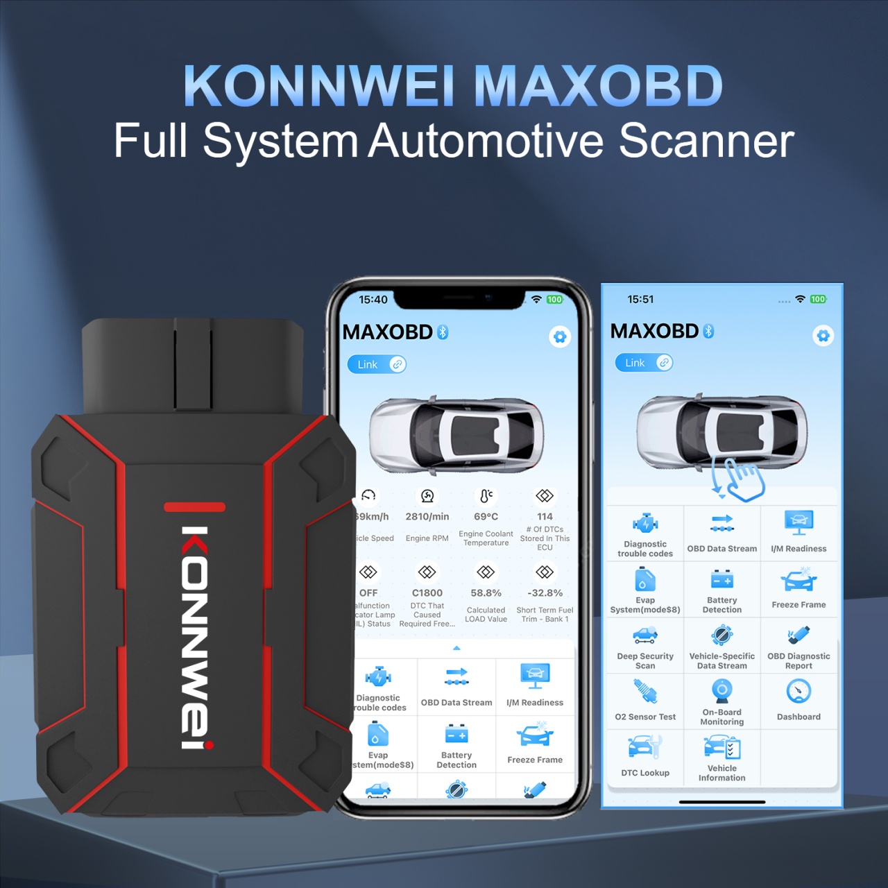Tester Diagnoza Auto KONNWEI MAXOBD OBD2 Bluetooth 5.2, Diagnoza Full Sistem, EVAP, ABS, SRS, Live Data, iOS & Android - 3 | YEO