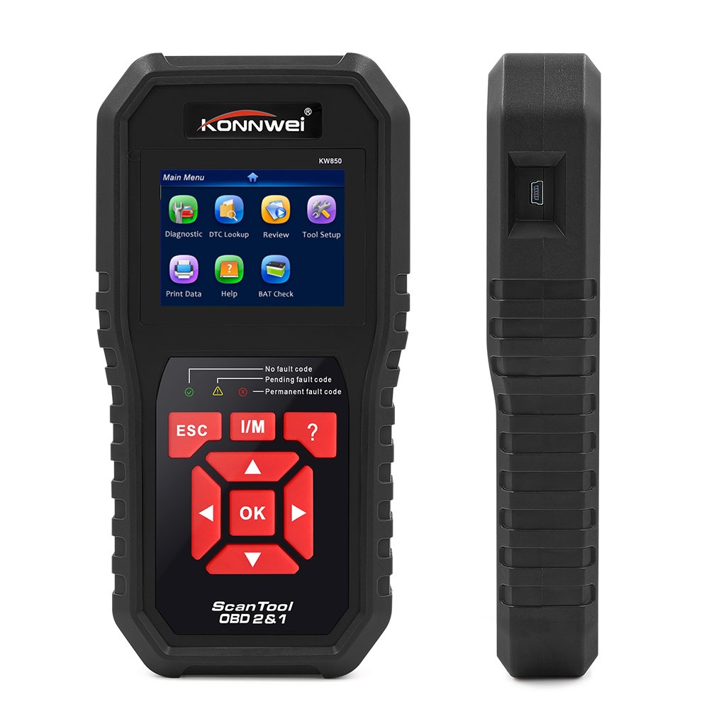 Tester diagnoza auto OBD2 Konnwei KW850, citire/stergere erori, test EVAP, senzor O2, baterie, motor & baterie, ecran color 2.8