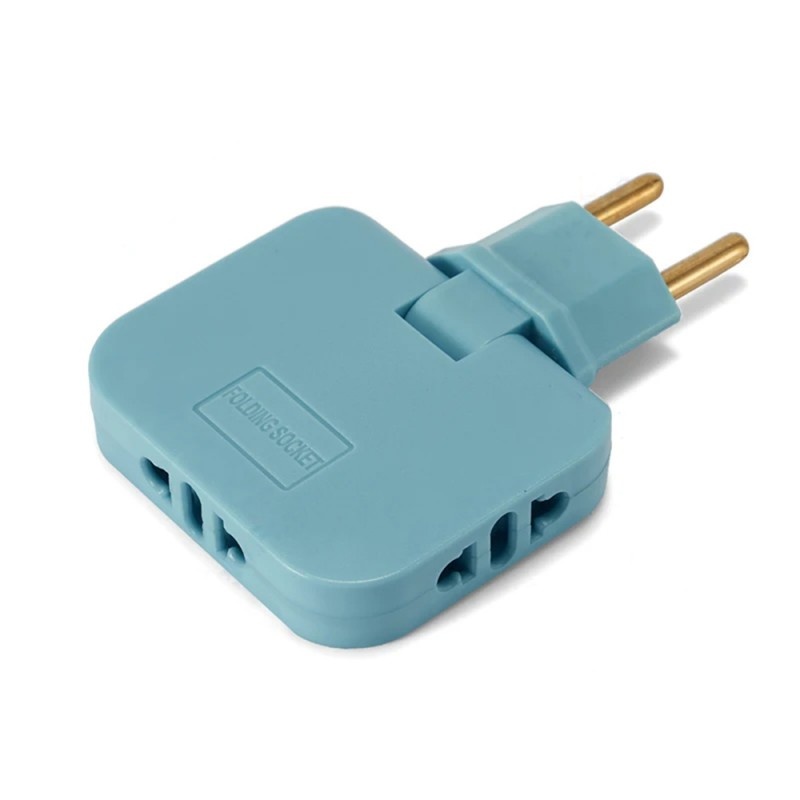 Adaptor Triplu Stecher Pentru Priza Techstar® TS-A3 Cu Rotire 180°, 250V, 10A, Compatibil EU/US, Albastru