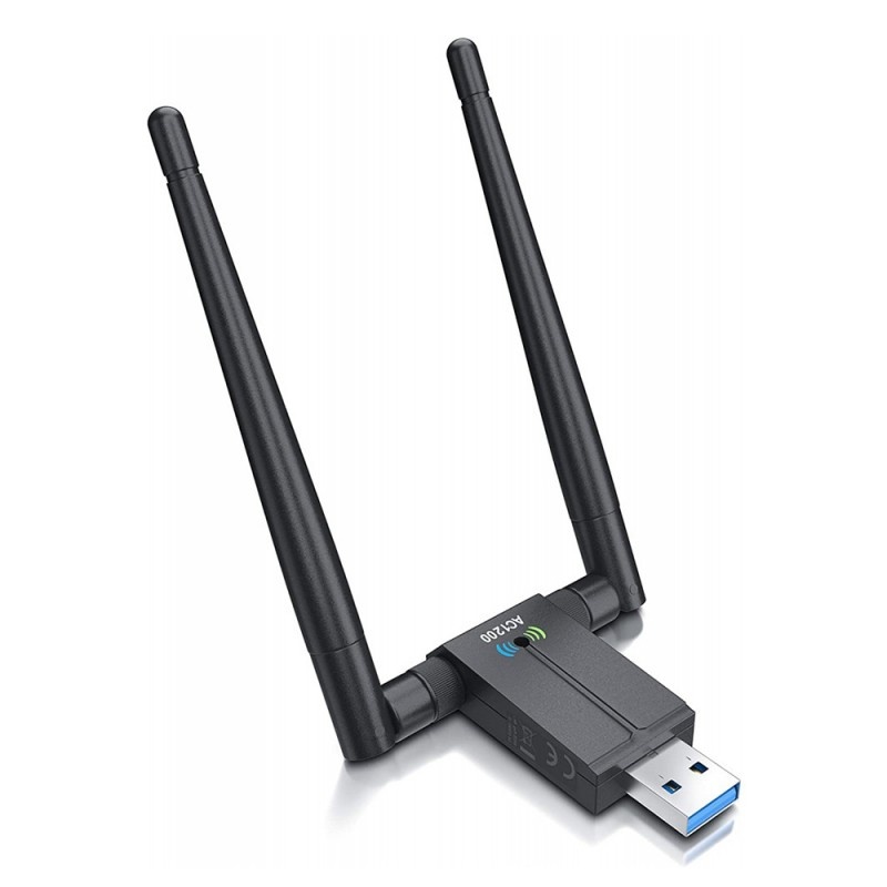 Adaptor Wireless Techstar® AC 1200 Dual-Band, 1200Mbps, USB 3.0, 2.4G/5G, Long Range, 2 Antene, Negru