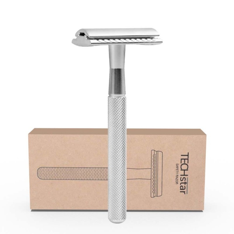 Aparat de ras Classic Safety Razor Techstar® SR3, Aliaj de Zinc, Cu Lame De Rezerva, Reutilizabil, Ecologic, Argintiu - 1 | YEO