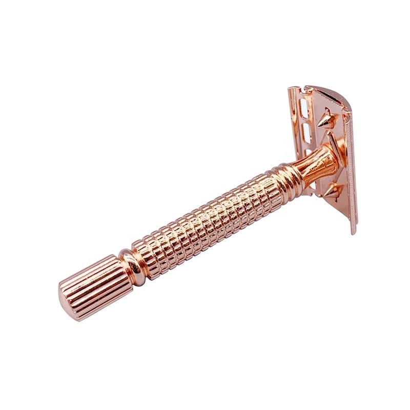 Aparat de ras Classic Safety Razor Techstar® SR5, Aliaj de Zinc, Cu Lame De Rezerva, Reutilizabil, Ecologic, Rose Gold - 3 | YEO