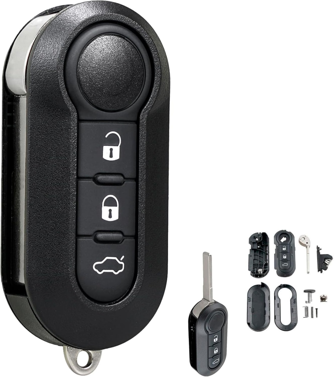 Carcasa Cheie Auto Techstar tip Briceag cu 3 butoane si lama, compatibila Opel Combo D, Fiat 500, Panda, Punto, Bravo, Ducato, Citroen Jumper, Peugeot Boxer – model flip key
