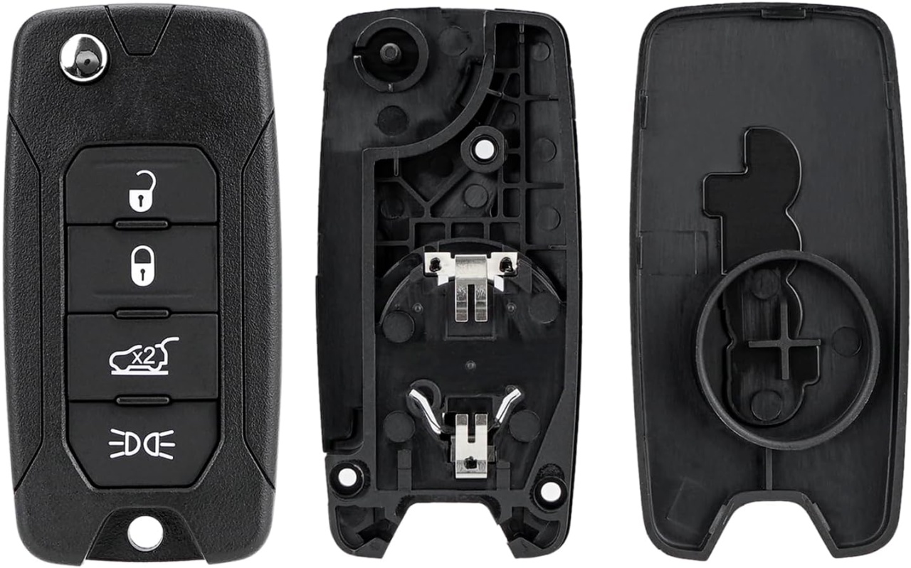 Carcasa Cheie Auto Techstar tip Flip cu 4 butoane, Compatibila Jeep Renegade, Compass, Patriot, Liberty 2014–2021, Fiat 500X, cu Lama - 1 | YEO