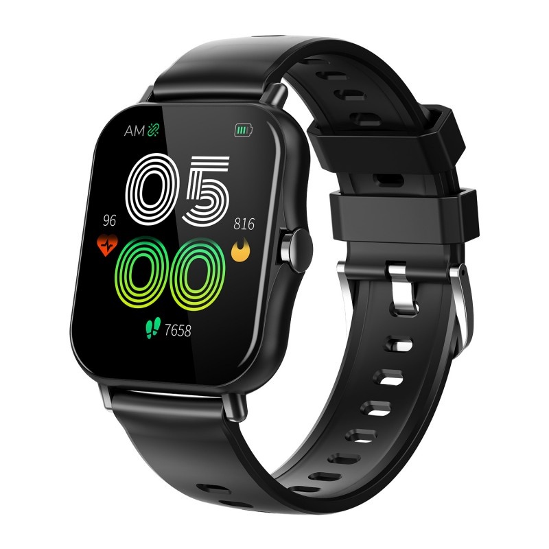 Ceas Smartwatch Techstar® S38, 1.69 inch IPS, Monitorizare Puls, Tensiune, Oximetru, Temperatura, Sedentarism, Bluetooth 5.0, IP67, Negru