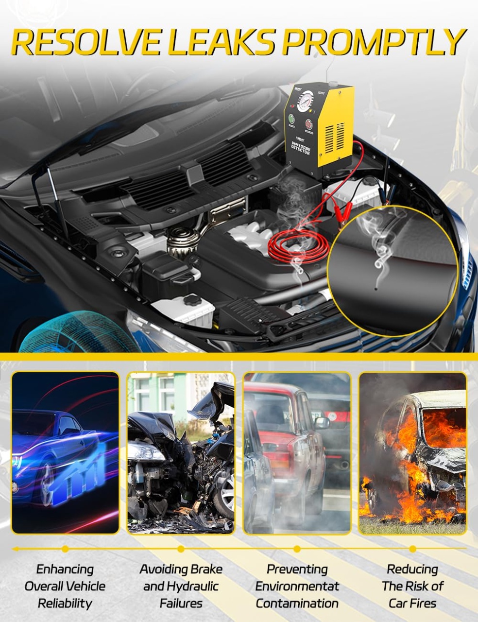 Detector Scurgeri cu Fum Auto EVAP Solary SD302, DC 12V, cu Pompa si Manometru, Detectare Scapari Vacuum, Admisie, Evacuare, Motor, 12V, Portabil - imagine 3