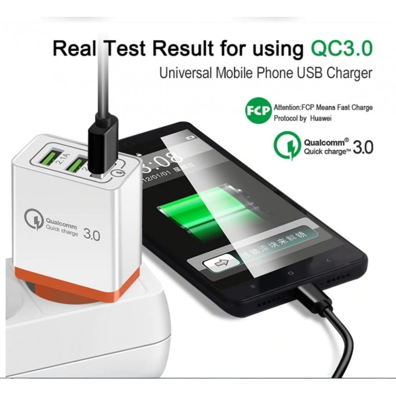 Incarcator ultra rapid cu 3 porturi usb QC 3.0 3A 18W pentru smartphone universal - 1 | YEO