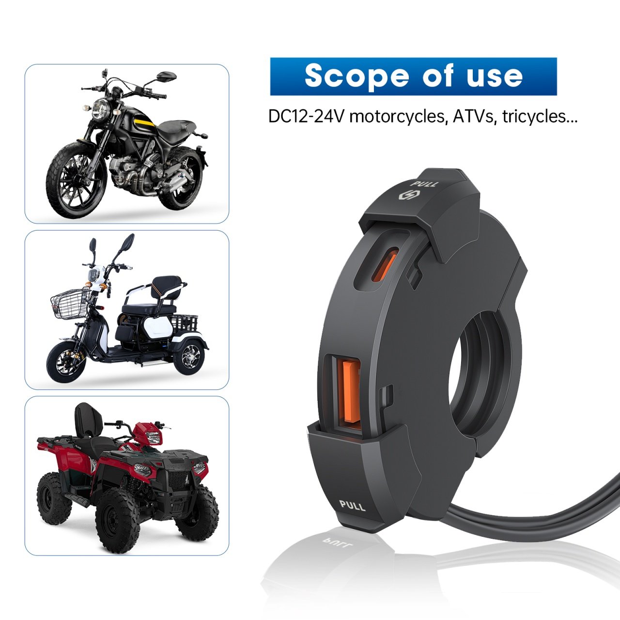 Incarcator USB pentru Motocicleta cu Montare pe Ghidon Techstar®, Dual Port USB-A si USB-C, Incarcare Rapida PD si QC3.0, Waterproof, potrivit Motocileta, Scuter, ATV, Model Slim - 3 | YEO