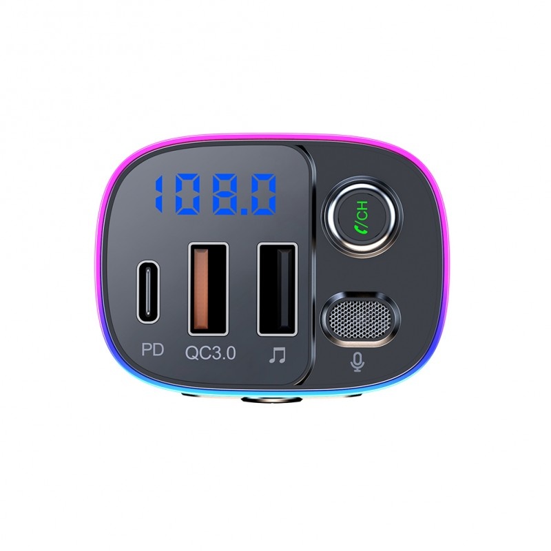 Modulator FM Techstar® T65, Bluetooth 5.0, Voltaj Baterie, USB, QC 3.0 + 18W PD Type C, MicroSD, RGB - 2 | YEO