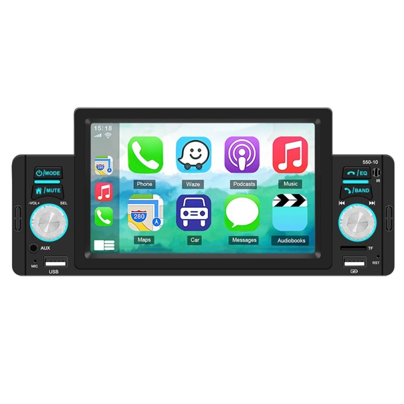 MP5 Player Auto Techstar® 5001, Ecran 5 inch, 1280x480P, Compatibil Apple Carplay/Android Auto, Bluetooth, Mirror Link, Card TF, USB, AUX, Negru