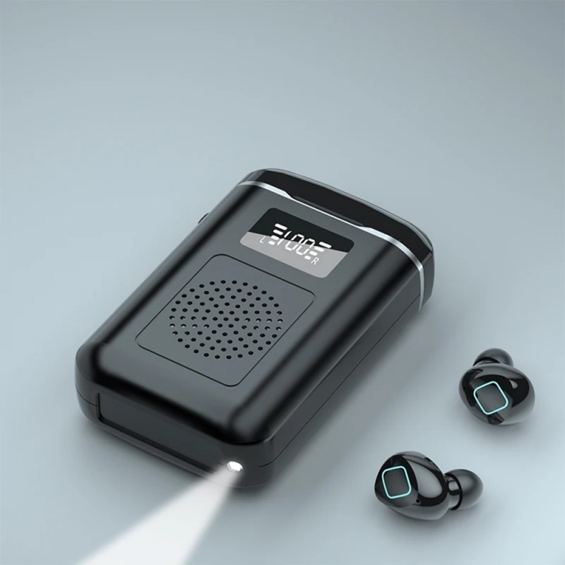 Resigilat Casti Audio 3 In 1 Techstar® M6 TWS, In ear, Bluetooth, Baterie Externa Pentru Telefon, Afisaj Digital, 4000mAh, Control Prin Atingere, Functie Lanterna si Difuzor Hi-Fi Stereo, Negru