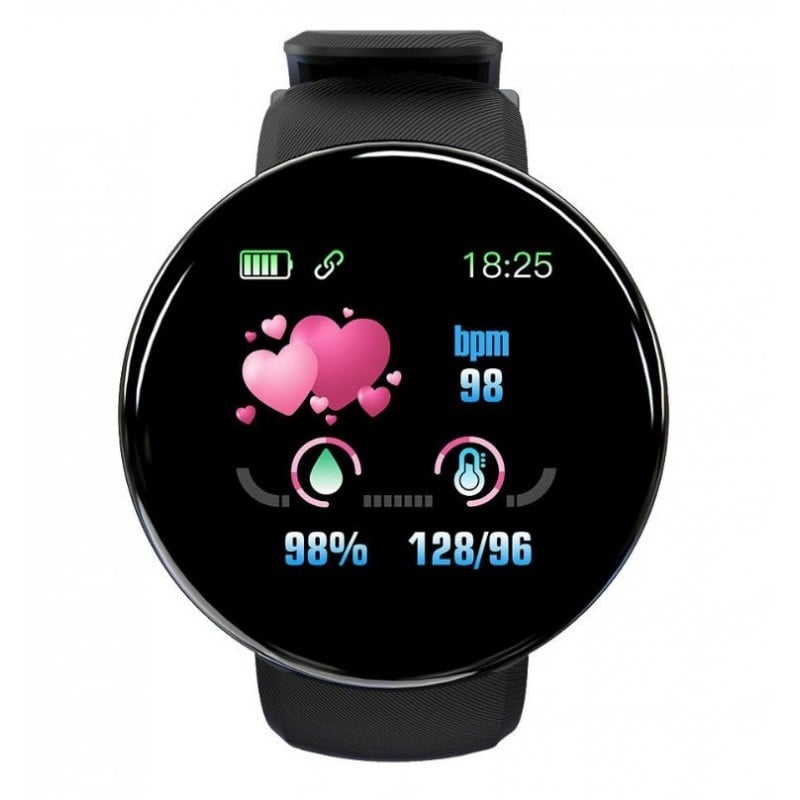 Resigilat Ceas Smartwatch Techstar® D18, 1.3inch OLED, Bluetooth 4.0, Monitorizare Tensiune, Puls, Oxigenarea Sangelui, Waterproof IP65, Negru - 1 | YEO