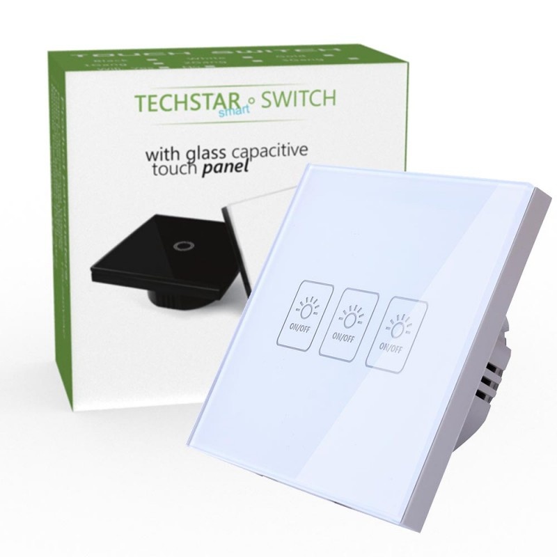 Resigilat Intrerupator Touch Techstar® TG02, Sticla Securizata, Design Modern, Iluminare LED, 3 Faze, Alb