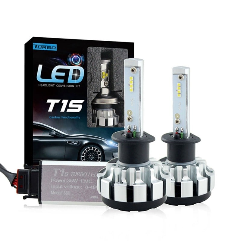 Set 2 LED-uri Auto Techstar® T1S, H1, 35w, 8000 Lumeni, 6000K, AUTO, 12-24 Volti, CREE, Canbus, Radiator Aluminiu