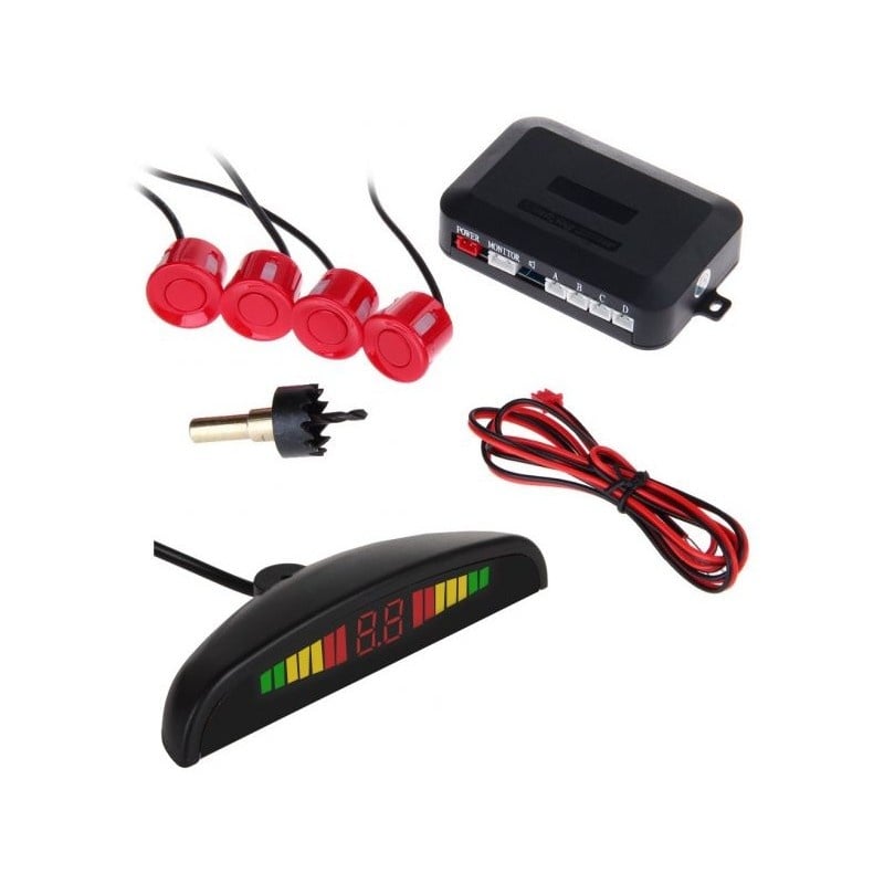 Set Senzori parcare auto detector parktronic display radar monitor 4 senzori ROSU