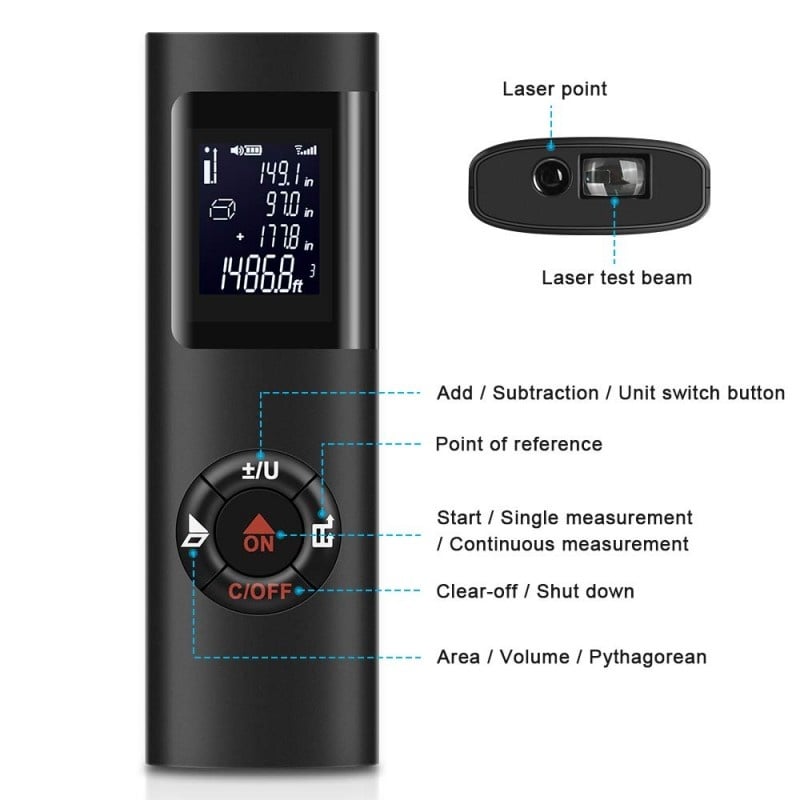 Telemetru Multimetru Mini Digital Smart Techstar® de 40m, cu Laser, Portabil si cu USB pt Masurat Distanta - 3 | YEO