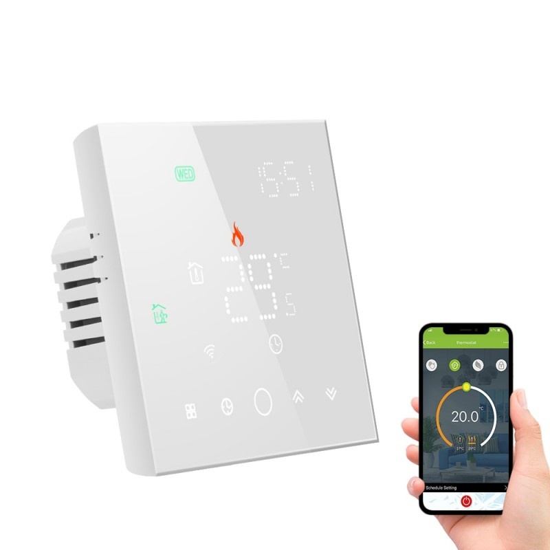 Termostat Techstar® Smart TH-10W, Wireless, 16A, 3500W, Google Home, Alexa, Tuya, Senzor Pardoseala, Alb - 1 | YEO