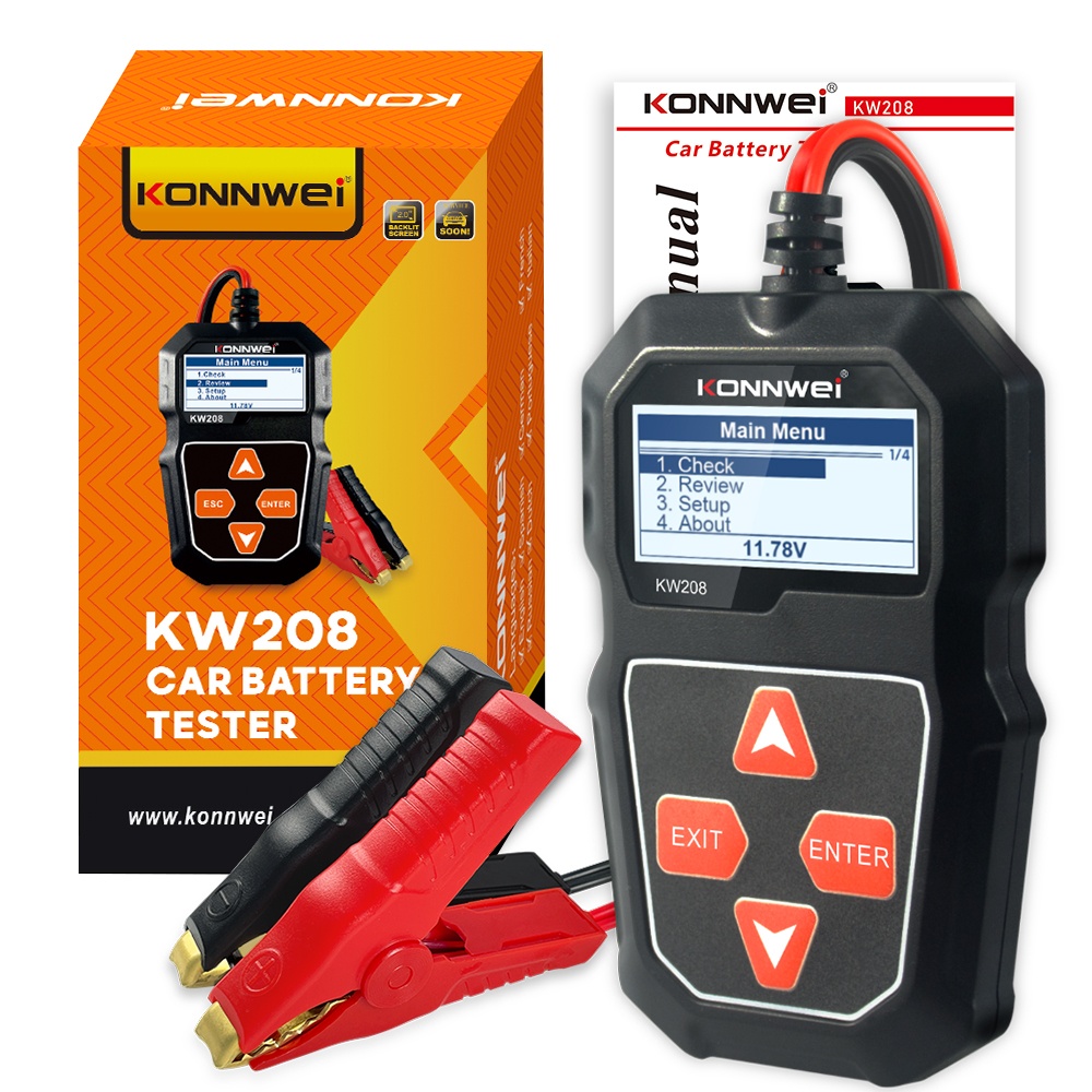 Tester Baterie Alternator Auto KONNWEI KW208, 12V, Test Incarcare, Pornire, Cranking, AGM, GEL, LiFePO4, afisaj LCD