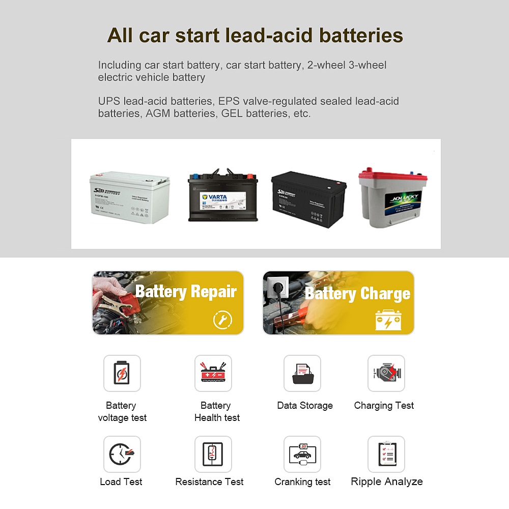 Tester Baterie Auto KONNWEI KW510, Testare CCA, Incarcare, Reparatie, Suport 12V, Rezistenta, SOH, SOC, Test Ripple, Suport AGM GEL EFB