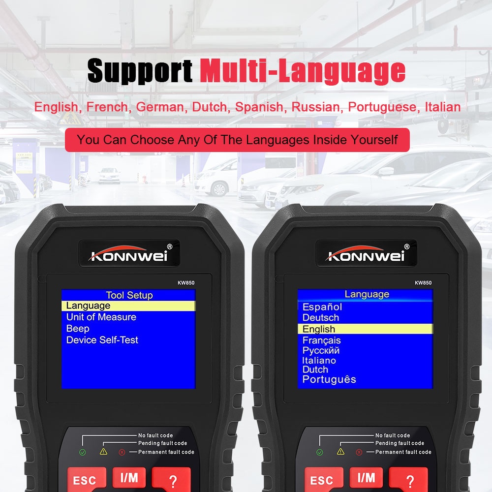 Tester diagnoza auto OBD2 Konnwei KW850, citire/stergere erori, test EVAP, senzor O2, baterie, motor & baterie, ecran color 2.8