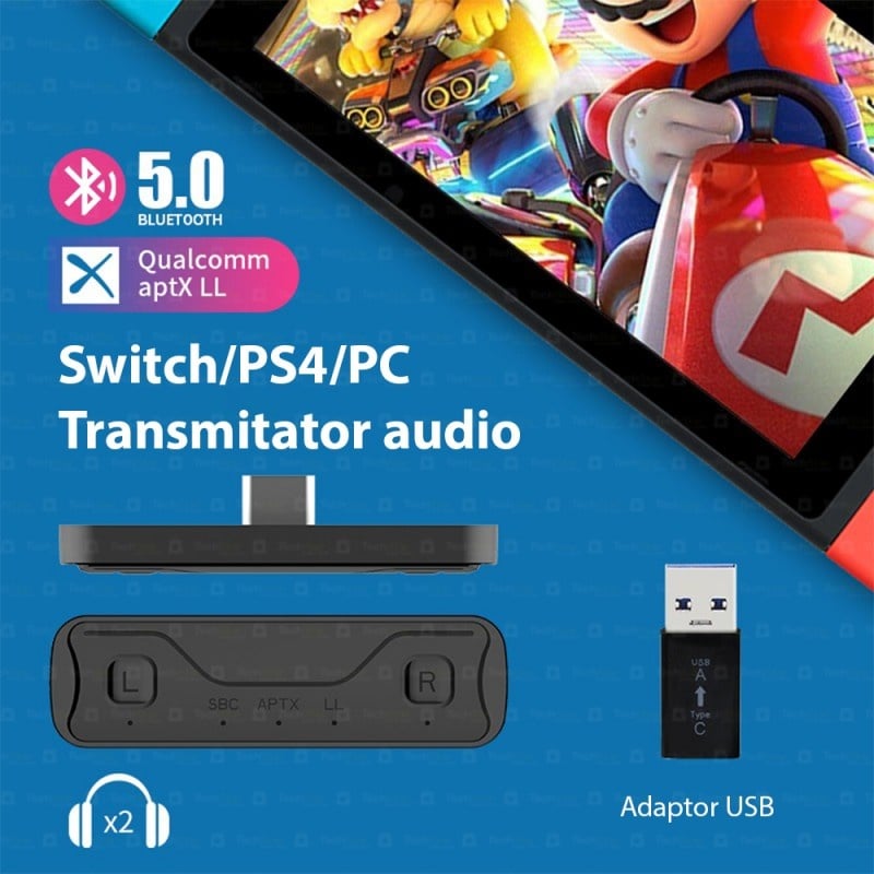 Adaptor audio Techstar® pentru consola de jocuri, Bluetooth 5.0, Casti portabile, Compatibil cu PS4, Nintendo Switch, PC si MAC, USB Type-C, Negru - 3 | YEO