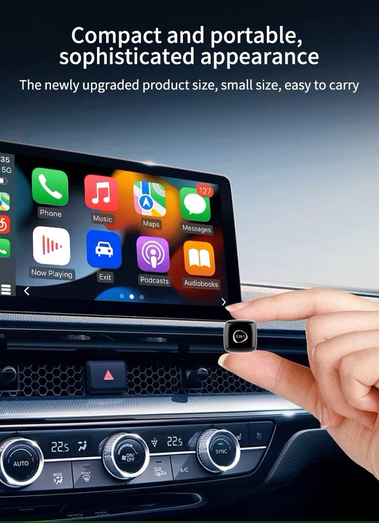 Adaptor Wireless CarPlay & Android Auto Techstar M5 2 in 1, USB Mini, BT + Wi-Fi 5GHz, Buton Comutare/Reset, Reconectare Automata, Plug & Play - imagine 4