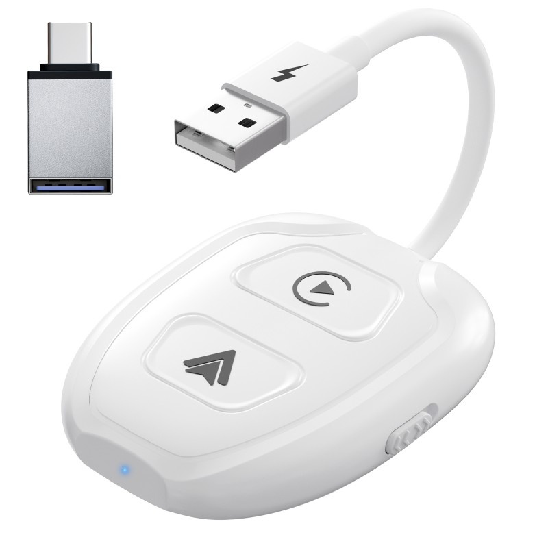 Adaptor Wireless Techstar® THT-020-9-1 Pentru Apple CarPlay Si Android Auto, Dongle USB-Type-C , WiFi 5G, Bluetooth, Conectare Automata, Alb