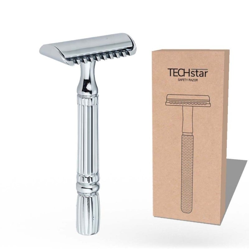 Aparat de ras Classic Safety Razor Techstar® SR9, Aliaj de Zinc, Cu Lame De Rezerva, Reutilizabil, Ecologic, Argintiu - 2 | YEO