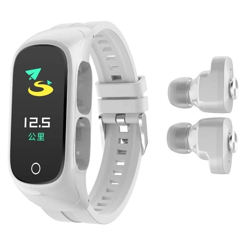 Ceas Smartwatch 2 in1 Techstar® N8 cu Casti Wireless, Ecran tactil de 0,96 inch, Bluetooth, MP3, Waterproof, Apelare, Oxigen din sange, Calori, Ritm cardiac, Monitorizare somn, compatibil cu iPhone si Android, Alb - 3 | YEO