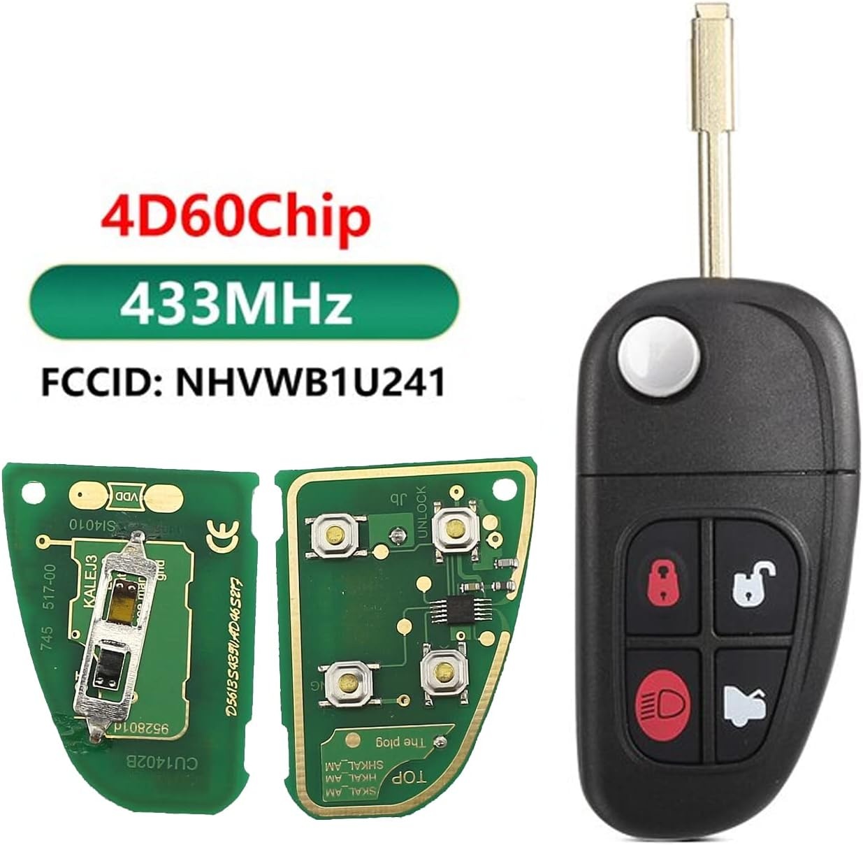 Cheie Auto Completa Programabila 433MHz, cu 4 butoane, cip 4D60, compatibila Jaguar X-Type, S-Type, XJ, XJR, XK, XF, cu electronica si lama FO21, FCCID: NHVWB1U241 - 3 | YEO