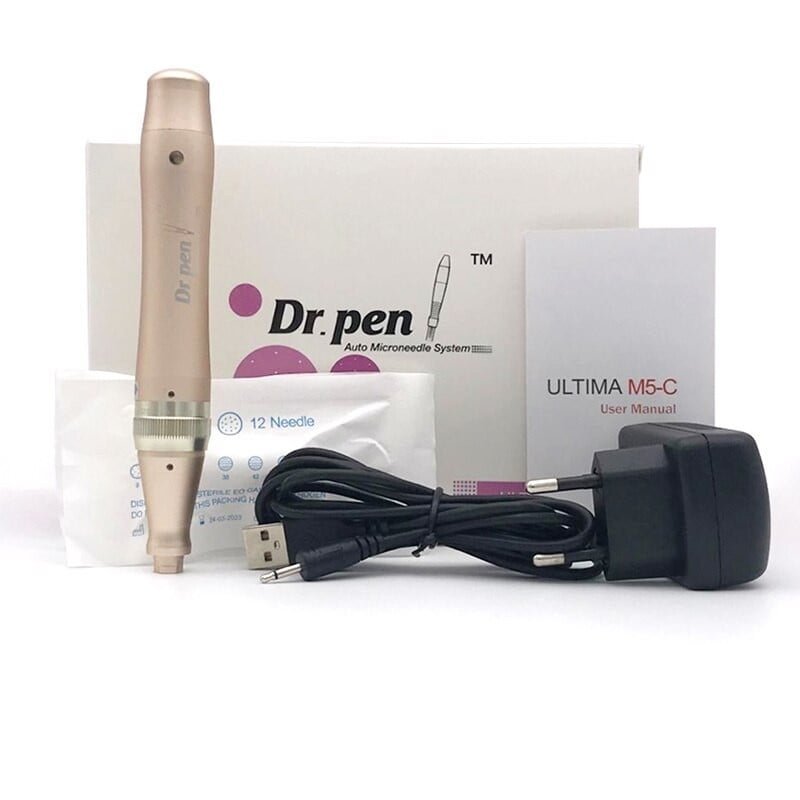 DermaPen Techstar® Dr Pen M5, 2 Capete de Rezerva, Ace Otel Inoxidabil, Corp Aliaj, Ergonomic, Regenerare Piele, Lifting, Viteza Reglabila, 5 Viteze, Gold