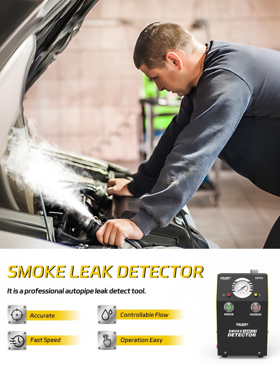 Detector Scurgeri cu Fum Auto EVAP Solary SD302, DC 12V, cu Pompa si Manometru, Detectare Scapari Vacuum, Admisie, Evacuare, Motor, 12V, Portabil - imagine 4