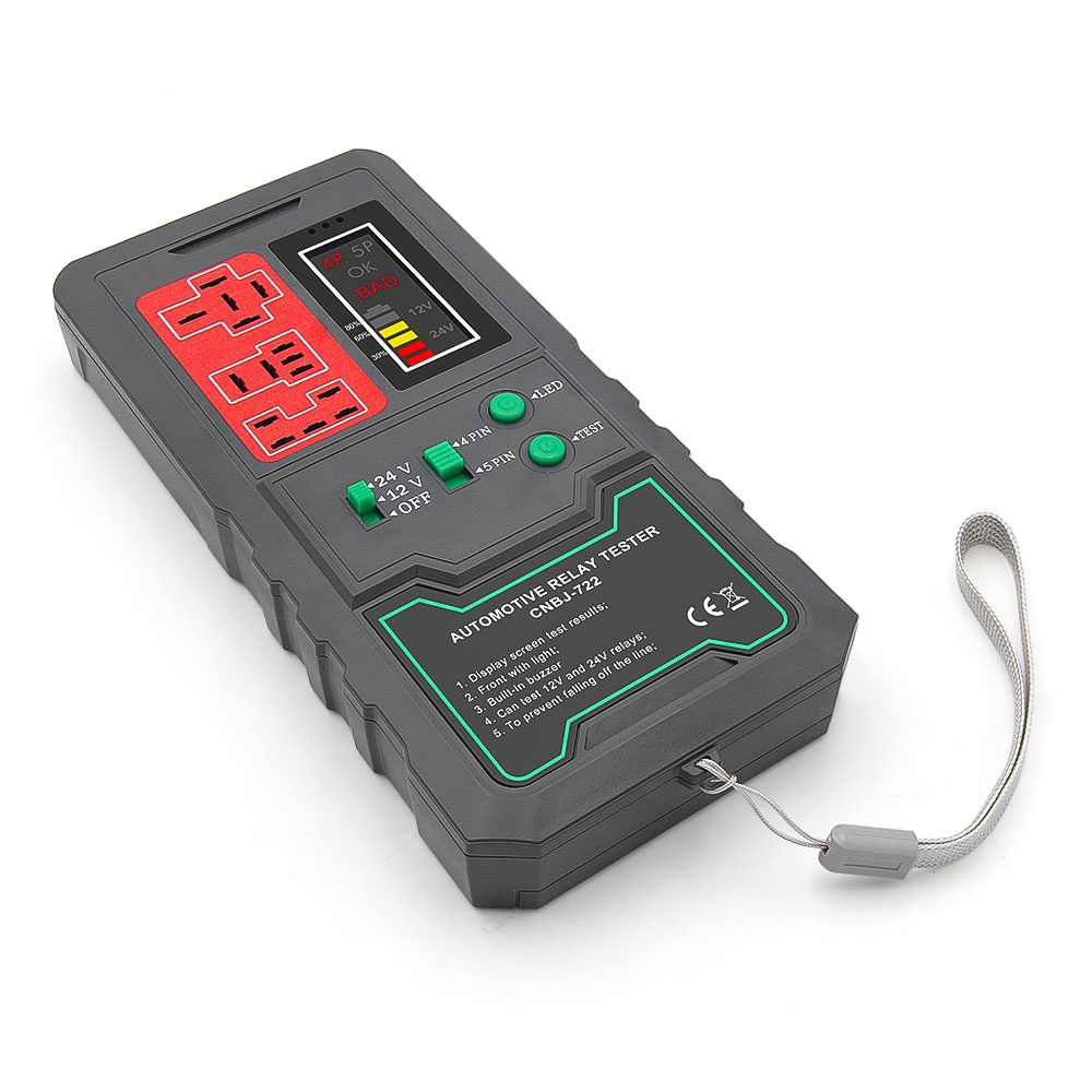 Detector Tester de Relee Auto Wireless Techstar® CNBJ-722, pentru 12V/24V , Compatibil cu Relee 4 si 5 Pini, Afisaj Digital, LED Integrat