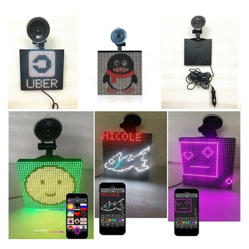 Display Emoji Techstar® Smart cu LED, Controlabil din Aplicatie Bluetooth Android & iOS, Multiple Animatii