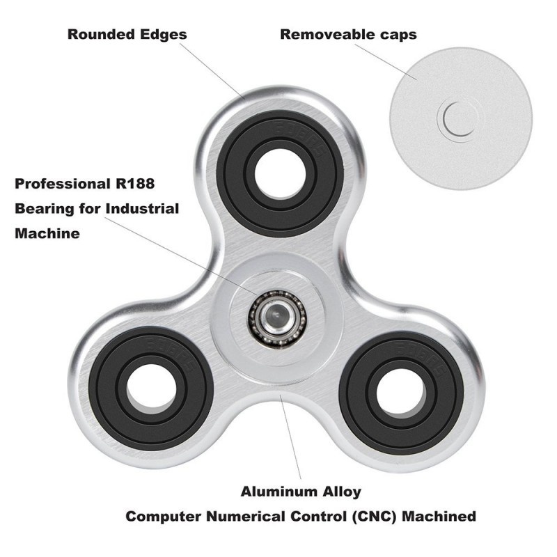 Fidget Spinner Metalic din Aluminiu Gri cu role albastre si rosii - 2 | YEO