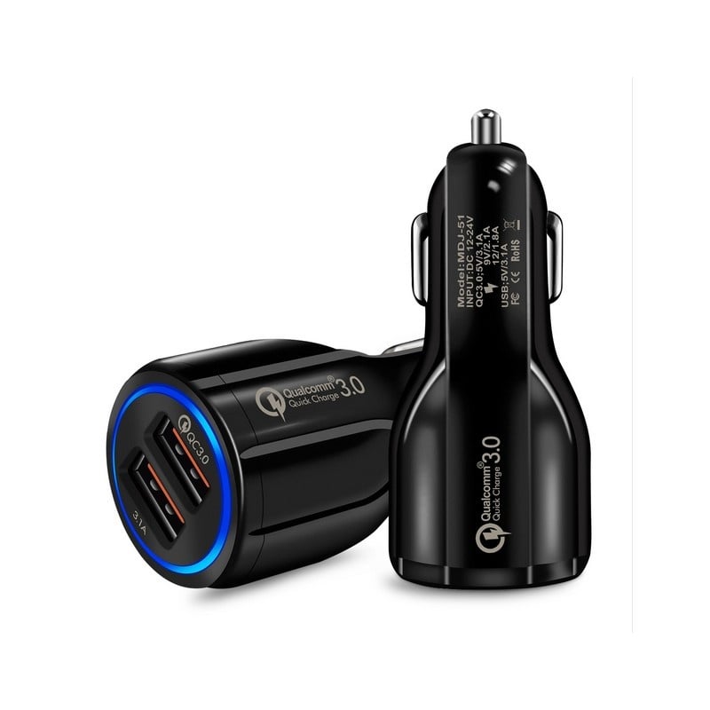 Incarcator Auto Dual 2 USB Techstar® Qualcomm Quick Charge 3.0 Adaptor 9V 2A Bricheta Negru - 1 | YEO