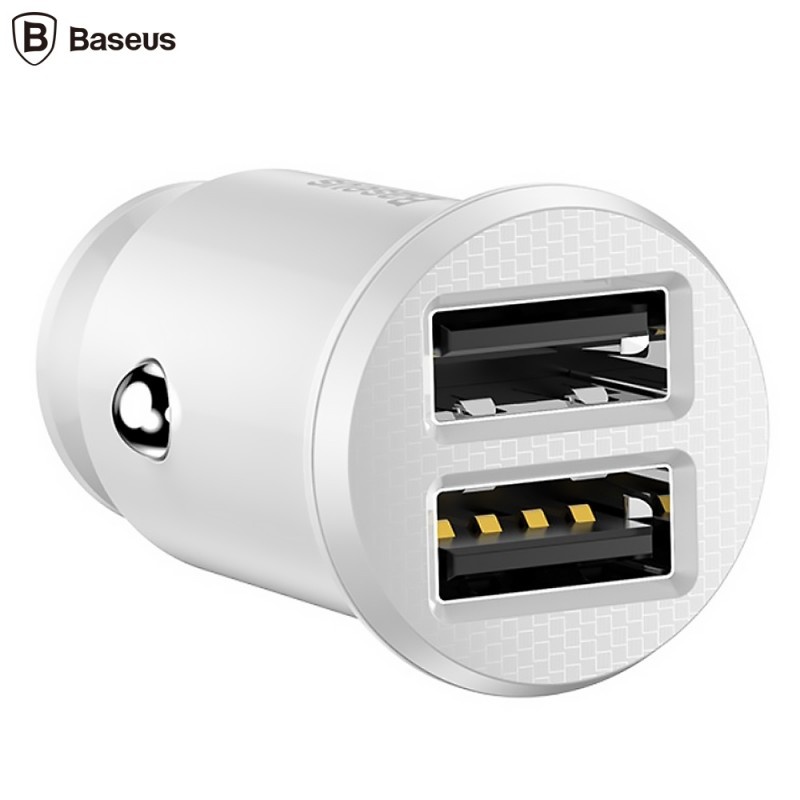 Incarcator Auto Premium Baseus Mini V3, Alb, Ultra Compact, Dual USB, 3,1A, 15,5W