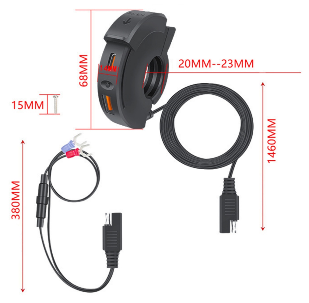 Incarcator de Motocicleta Techstar®, USB-C si USB cu port SAE Rezistent la Apa, Adaptor de Incarcare Rapida 12-24V cu Comutator, potrivit ATV-uri si Motociclete - 3 | YEO