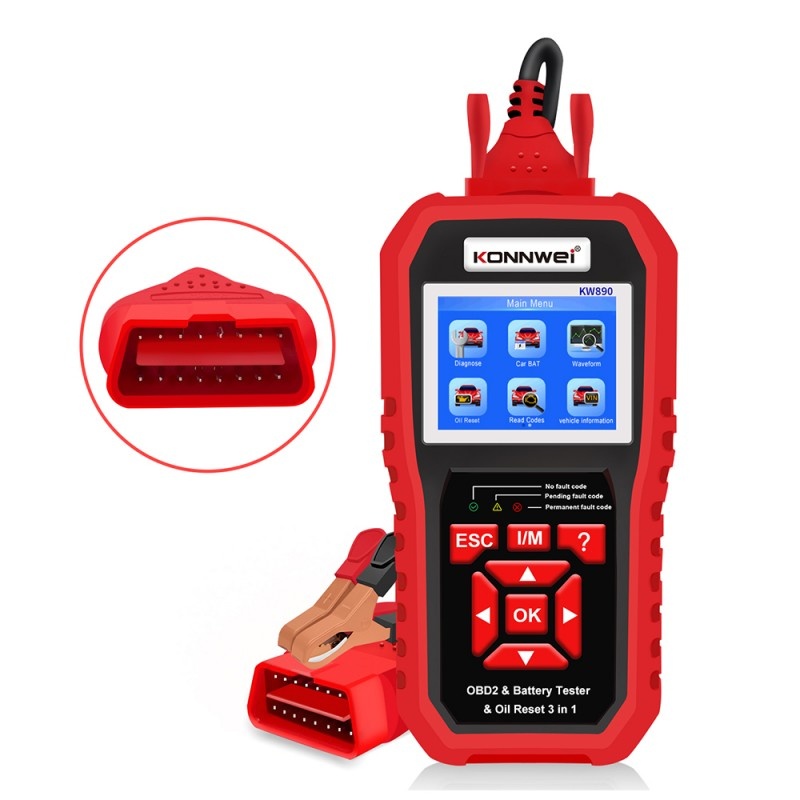 Instrument De Scanare Si Diagnosticare Auto, KONNWEI KW890, OBD2, Display 2.8 Inch, Citirea Si Stergerea Codurilor De Eroare A Motorului, scaner de diagnosticare, tester baterie, resetare lampa de service ulei, Rosu/Negru - 3 | YEO