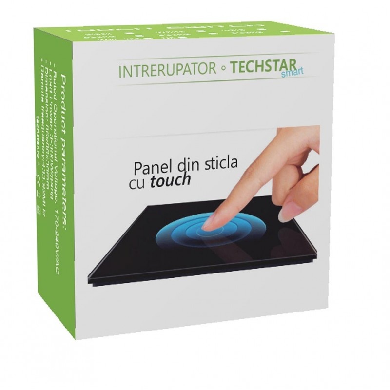 Poze Intrerupator Touch Techstar®, Sticla Securizata, Design Modern, Iluminare LED, 3 Faze, Gri