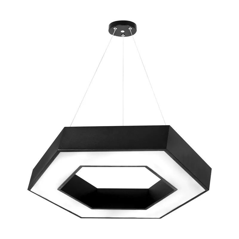 Lustra LED Techstar® Design, Hexagon, 40W, Design Modern, Carcasa Metalica, Inaltime Reglabila, Protectie Insecte, CRI 80, 6500K, Alb Rece, Neagra